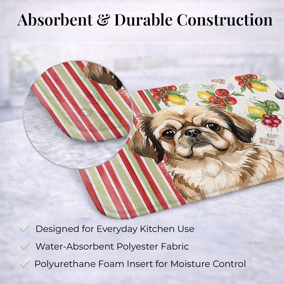 Picture of Carolines Treasures WDK8352DDM 21 x 14 in. Sable Pekingese Vegetables Dish Drying Mat