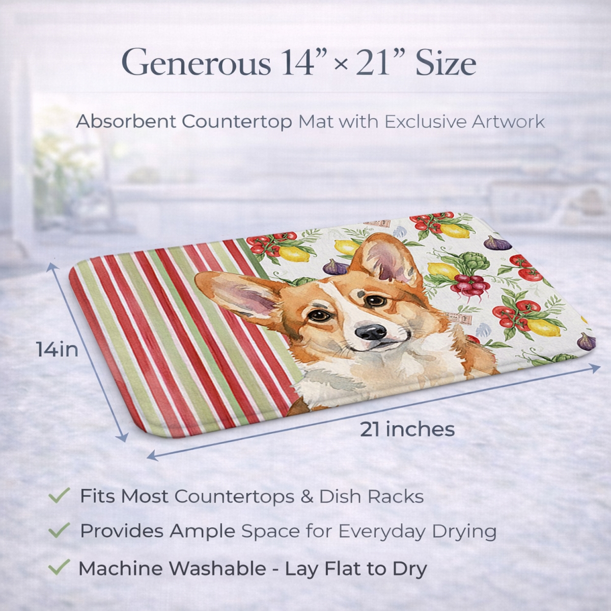 Picture of Carolines Treasures WDK8353DDM 21 x 14 in. Corgi Vegetables Dish Drying Mat