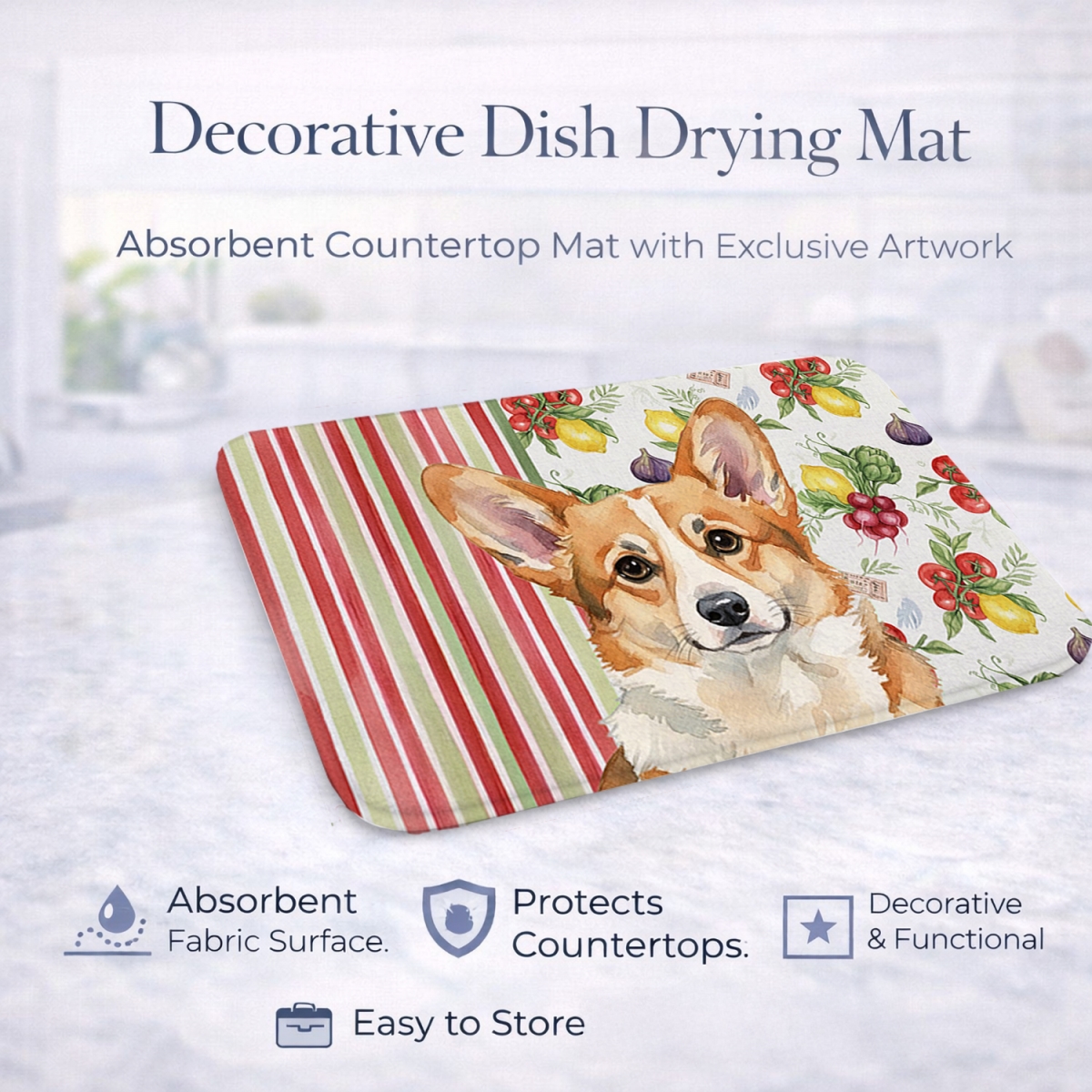 Picture of Carolines Treasures WDK8353DDM 21 x 14 in. Corgi Vegetables Dish Drying Mat