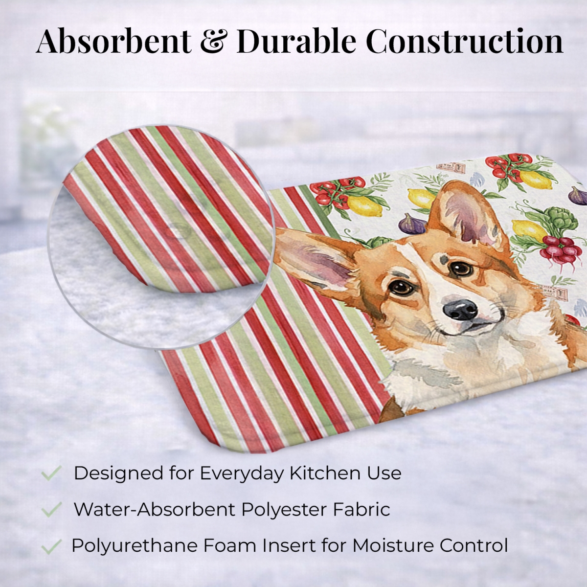 Picture of Carolines Treasures WDK8353DDM 21 x 14 in. Corgi Vegetables Dish Drying Mat