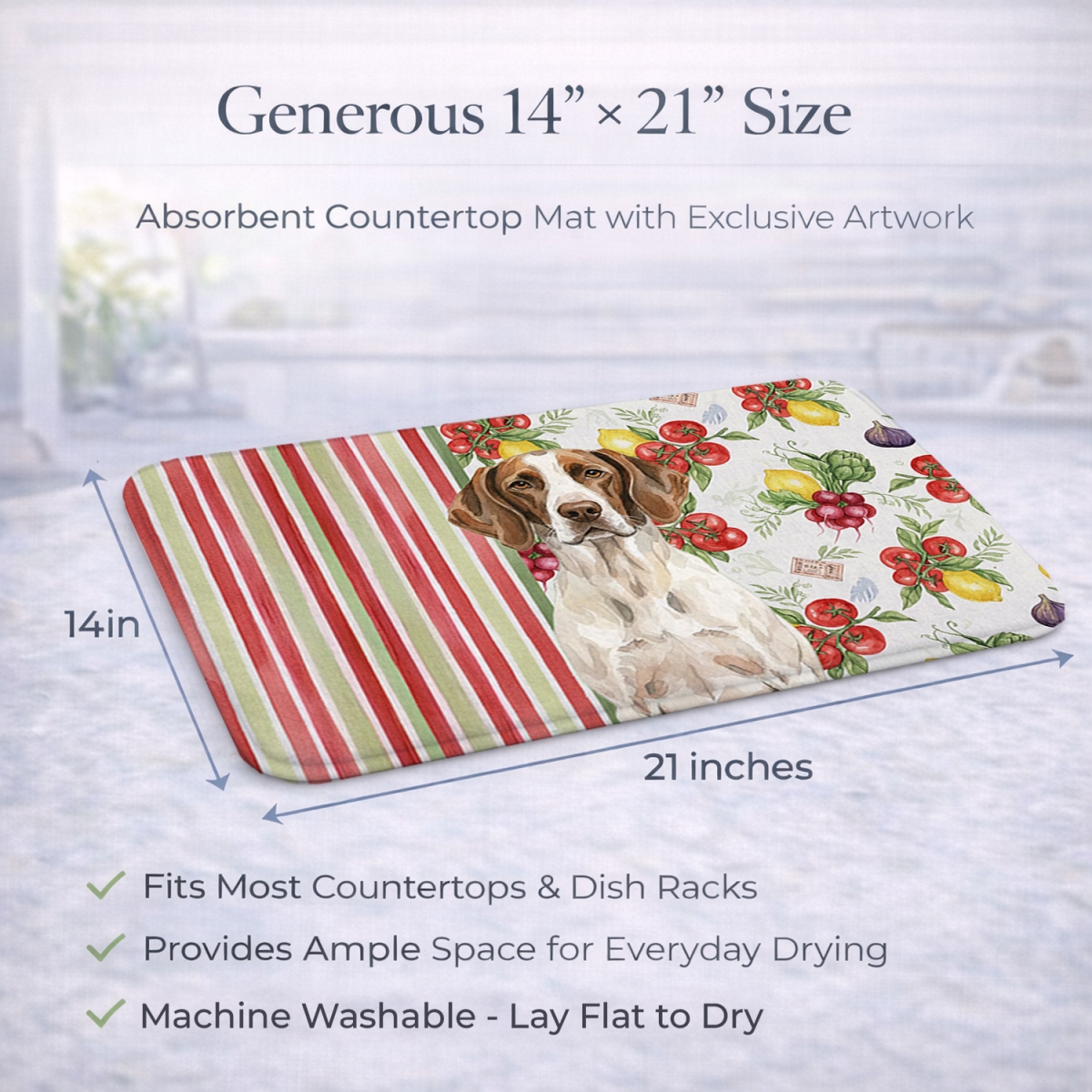 Picture of Carolines Treasures WDK8355DDM 21 x 14 in. Liver & White Pointer Vegetables Dish Drying Mat