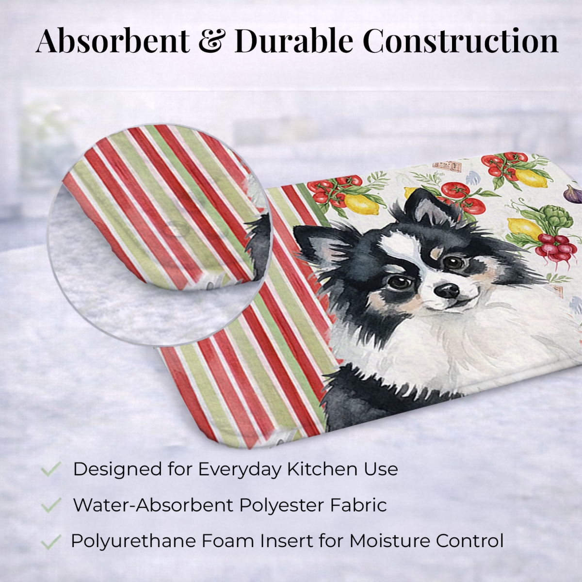 Picture of Carolines Treasures WDK8358DDM 21 x 14 in. Black & White Pomeranian Vegetables Dish Drying Mat