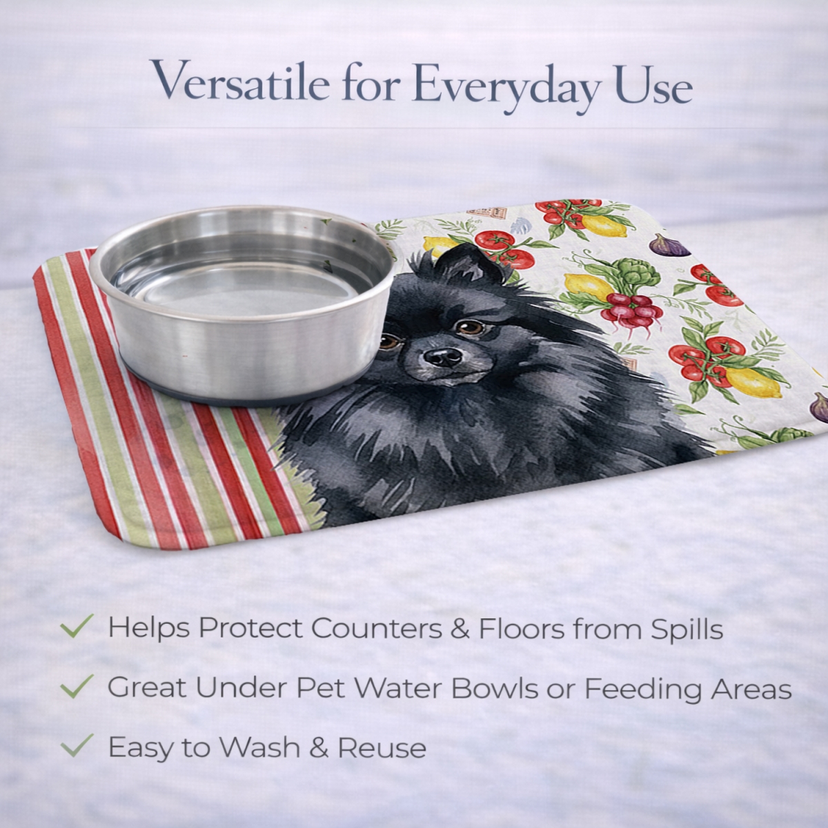 Picture of Carolines Treasures WDK8359DDM 21 x 14 in. Black Pomeranian Vegetables Dish Drying Mat