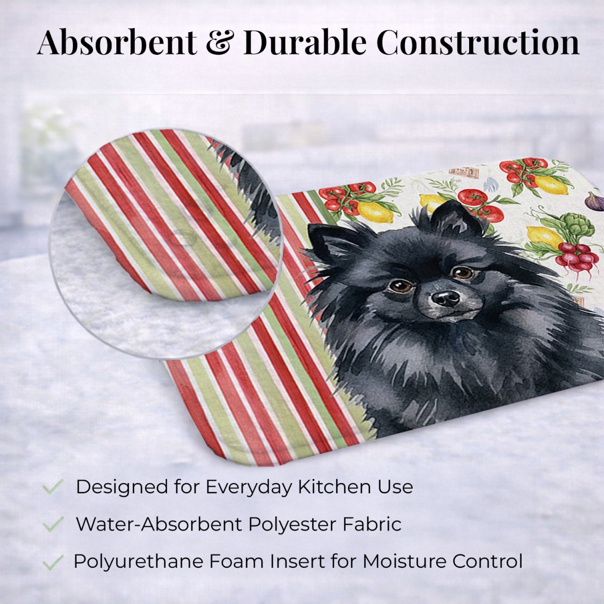 Picture of Carolines Treasures WDK8359DDM 21 x 14 in. Black Pomeranian Vegetables Dish Drying Mat