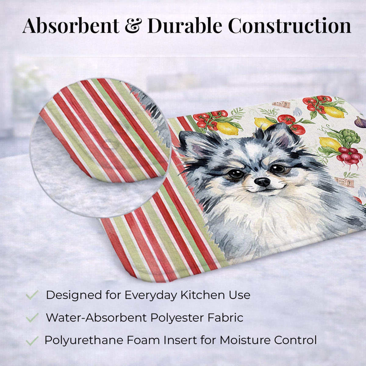 Picture of Carolines Treasures WDK8360DDM 21 x 14 in. Blue Merle Pomeranian Vegetables Dish Drying Mat