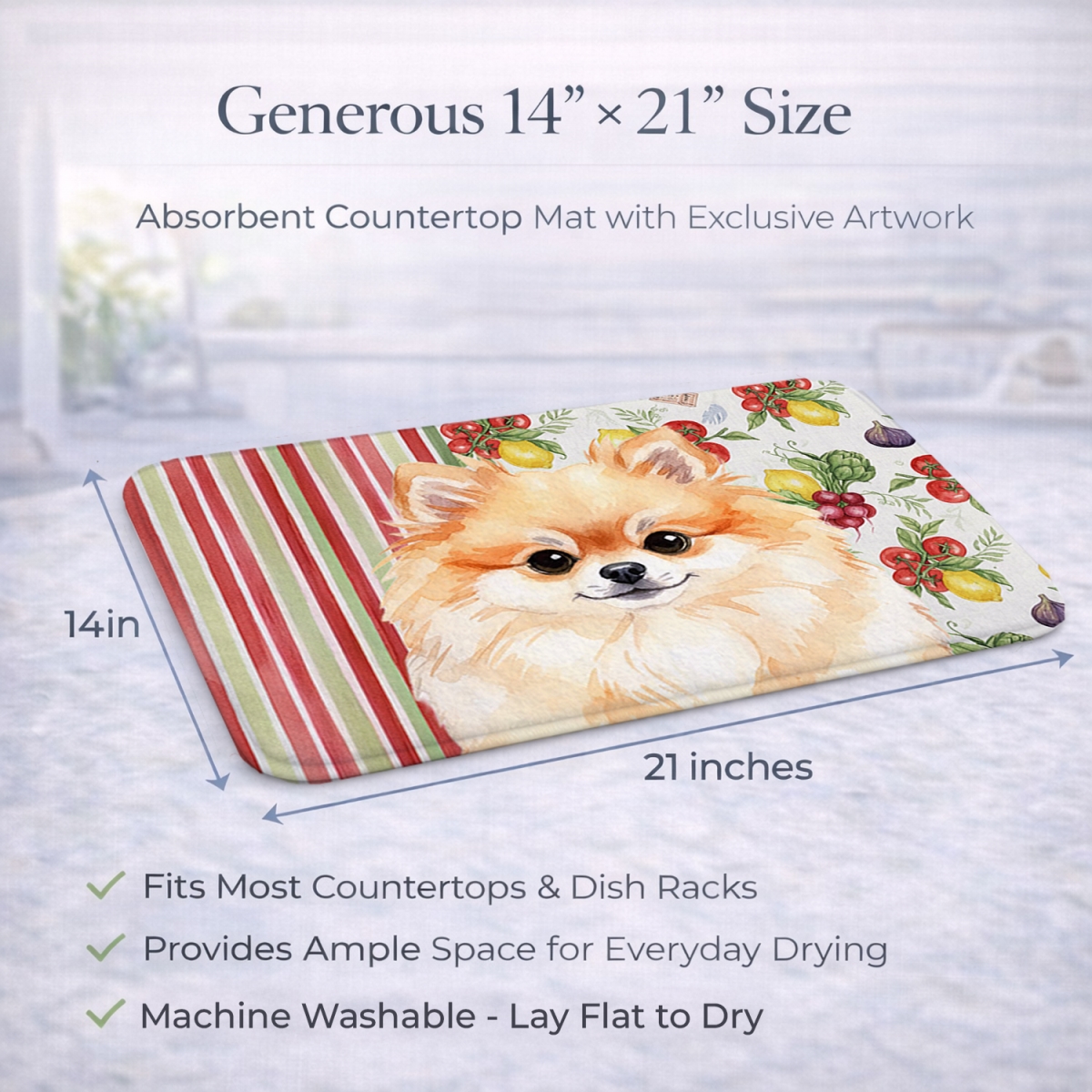 Picture of Carolines Treasures WDK8361DDM 21 x 14 in. Pomeranian Vegetables Dish Drying Mat