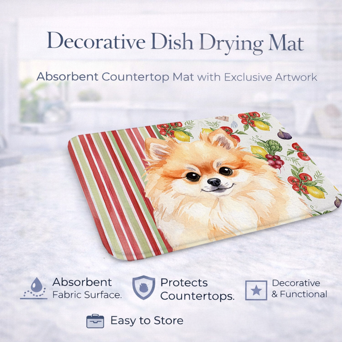 Picture of Carolines Treasures WDK8361DDM 21 x 14 in. Pomeranian Vegetables Dish Drying Mat