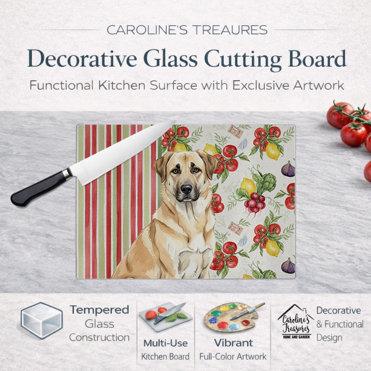 Picture of Carolines Treasures WDK8086LCB 11.25 x 15.25 in. Anatolian Shepherd Dog Vegetables Glass Cutting Board