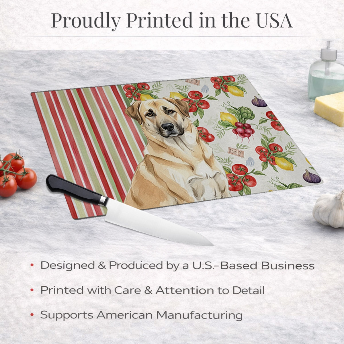 Picture of Carolines Treasures WDK8086LCB 11.25 x 15.25 in. Anatolian Shepherd Dog Vegetables Glass Cutting Board