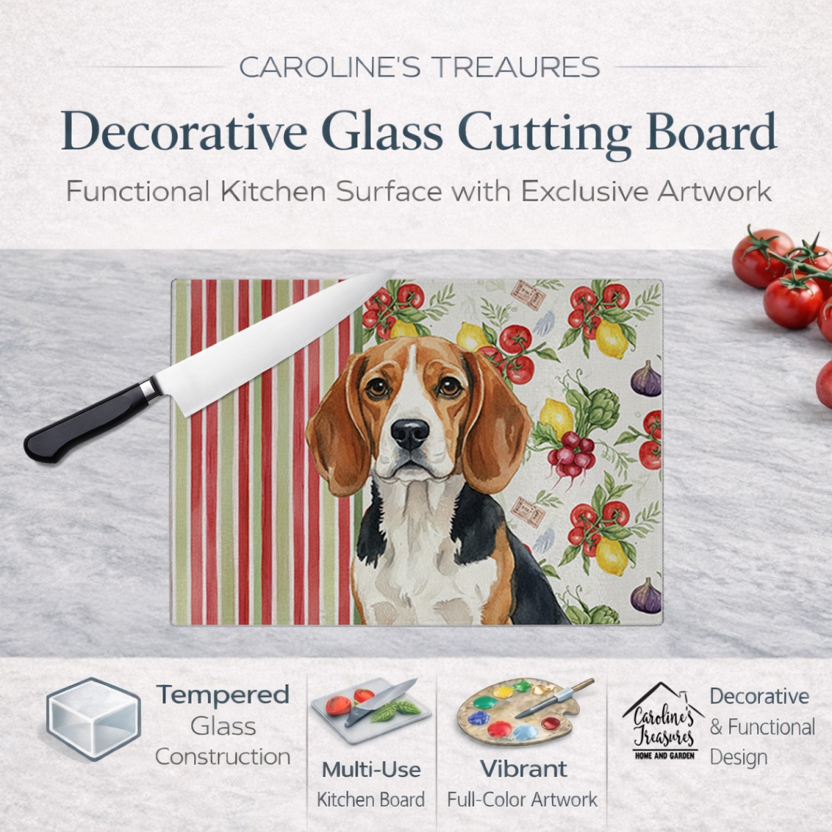 Picture of Carolines Treasures WDK8099LCB 11.25 x 15.25 in. Beagle Vegetables Glass Cutting Board