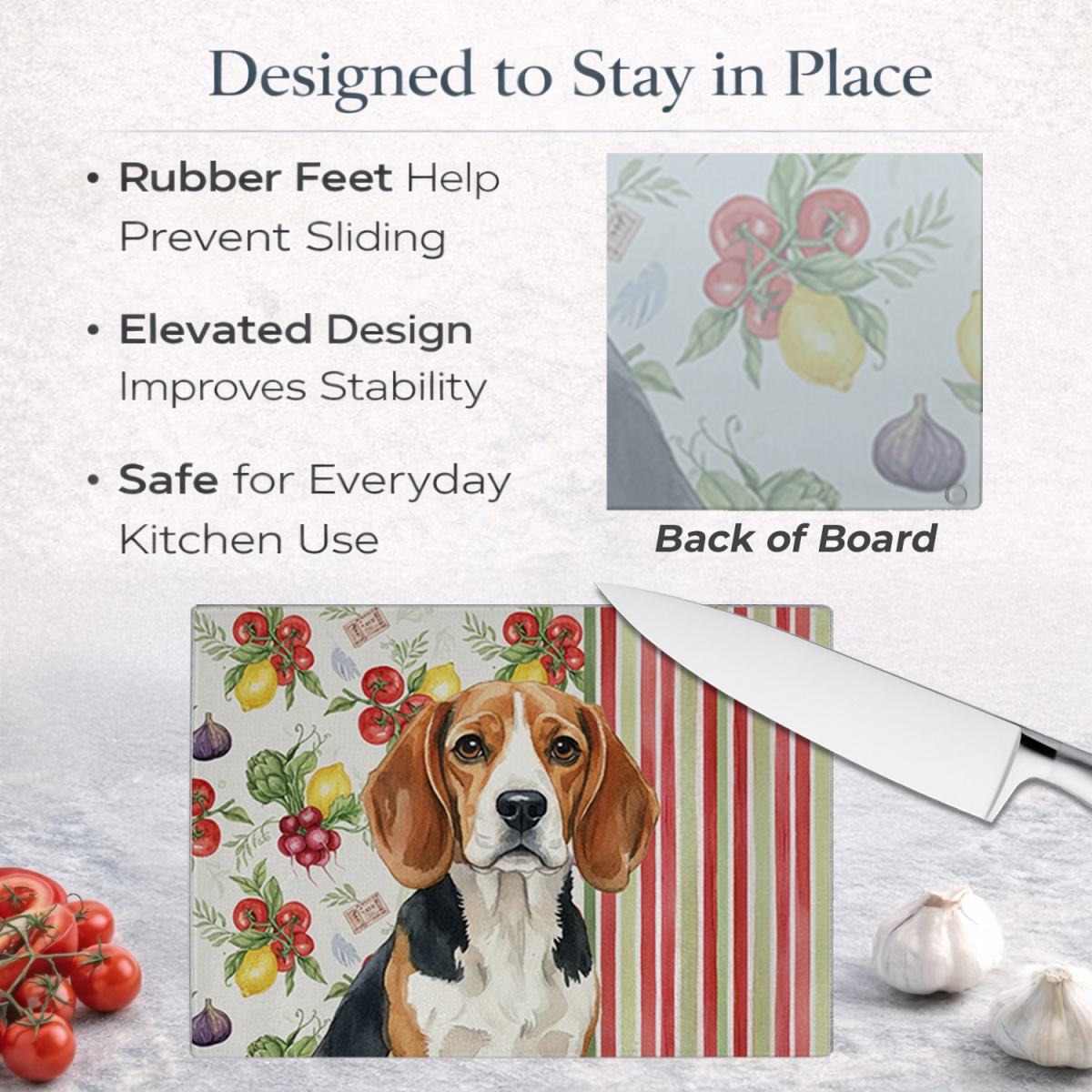Picture of Carolines Treasures WDK8099LCB 11.25 x 15.25 in. Beagle Vegetables Glass Cutting Board