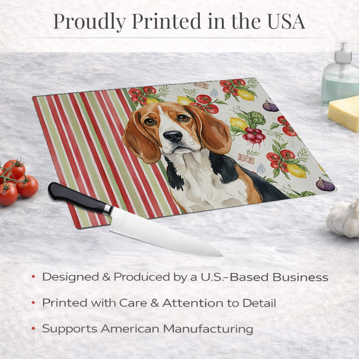 Picture of Carolines Treasures WDK8099LCB 11.25 x 15.25 in. Beagle Vegetables Glass Cutting Board