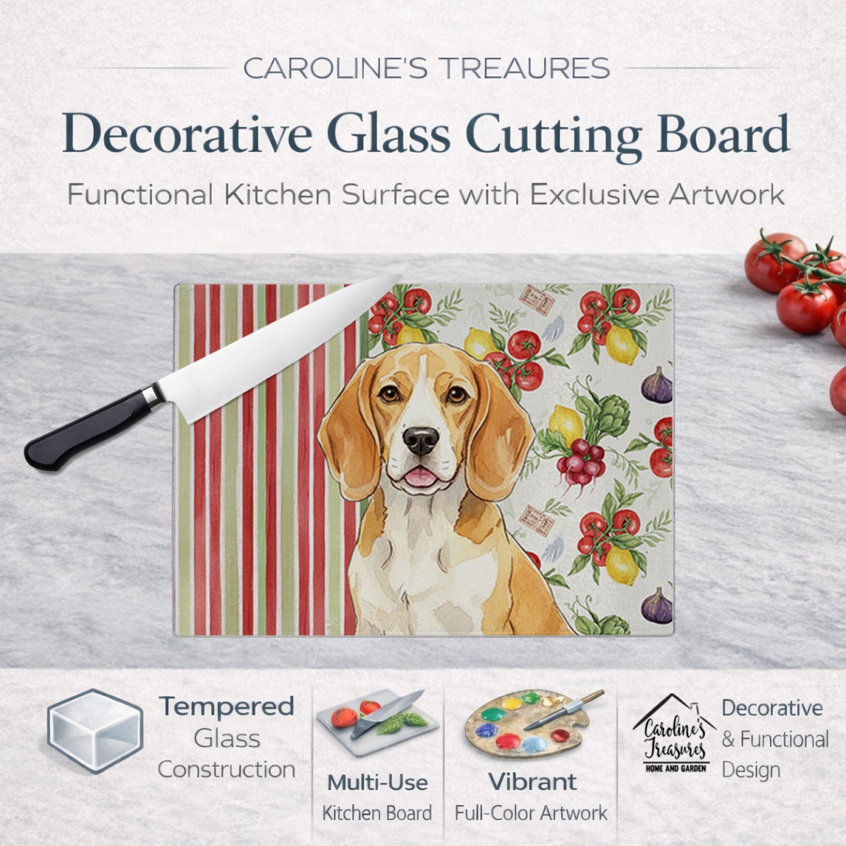 Picture of Carolines Treasures WDK8100LCB 11.25 x 15.25 in. Lemon & White Beagle Vegetables Glass Cutting Board