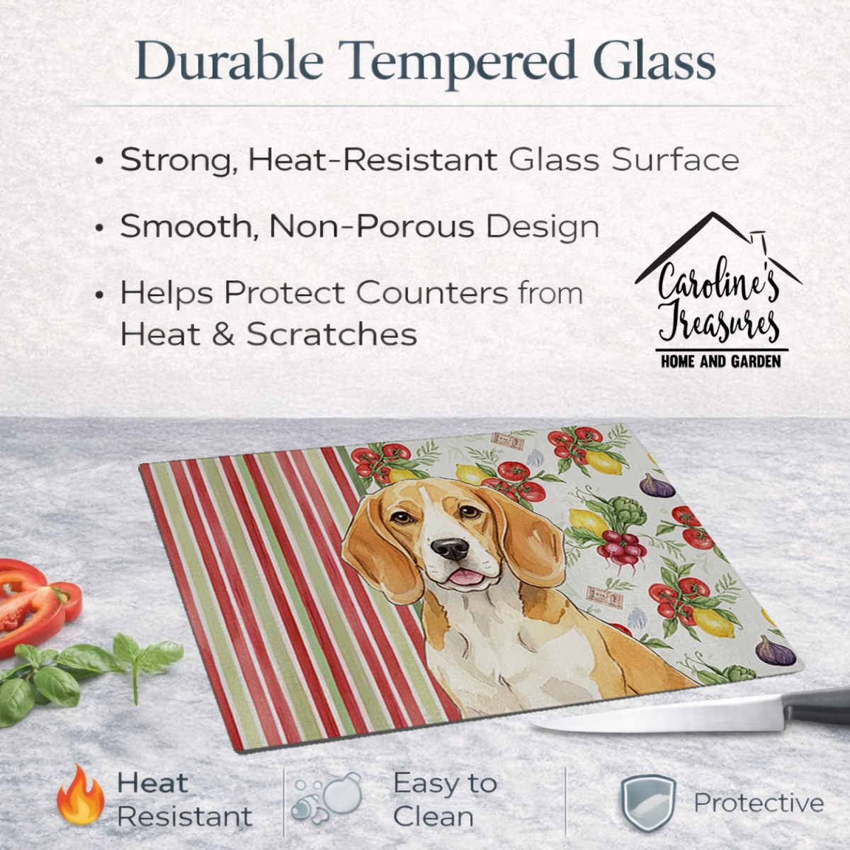 Picture of Carolines Treasures WDK8100LCB 11.25 x 15.25 in. Lemon & White Beagle Vegetables Glass Cutting Board
