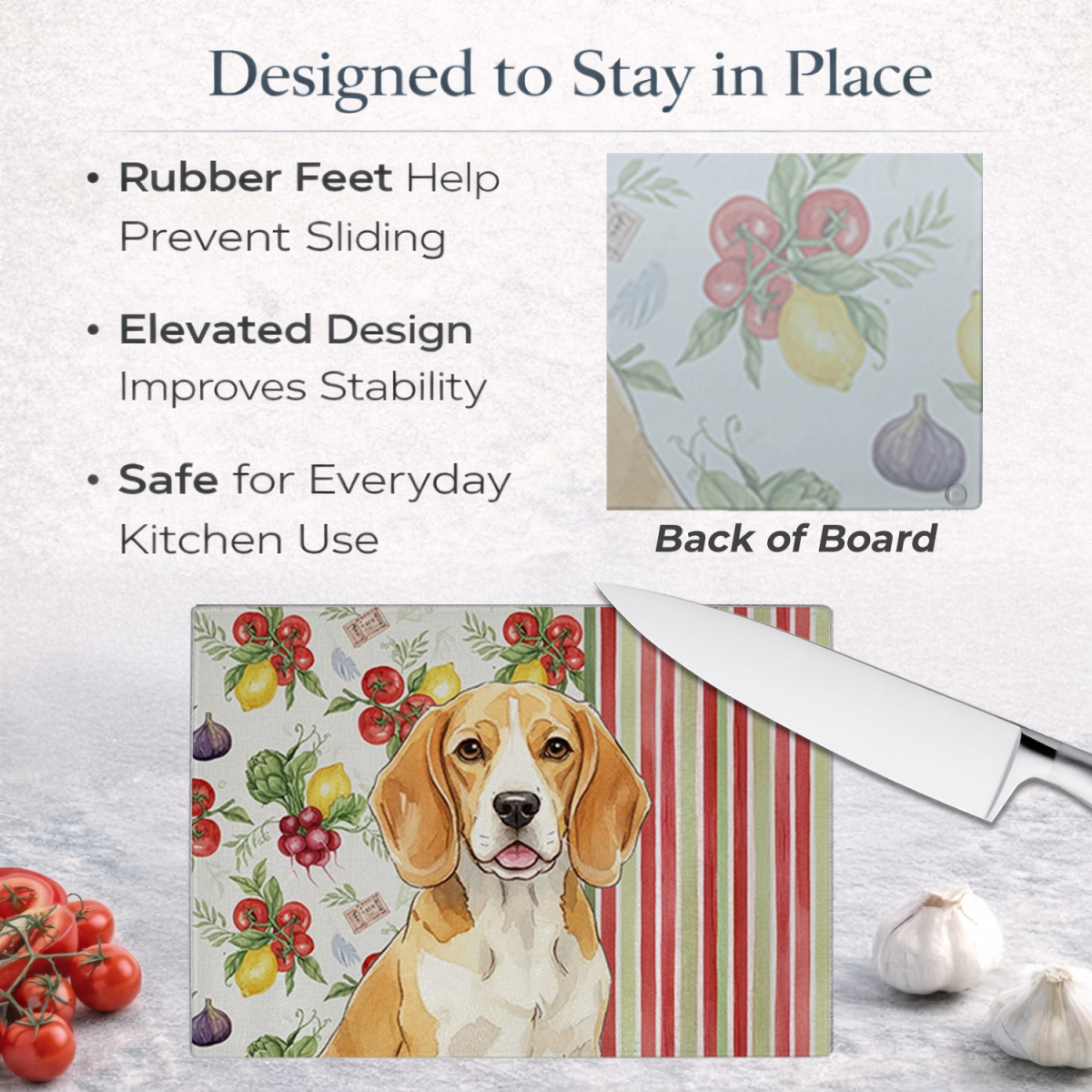 Picture of Carolines Treasures WDK8100LCB 11.25 x 15.25 in. Lemon & White Beagle Vegetables Glass Cutting Board