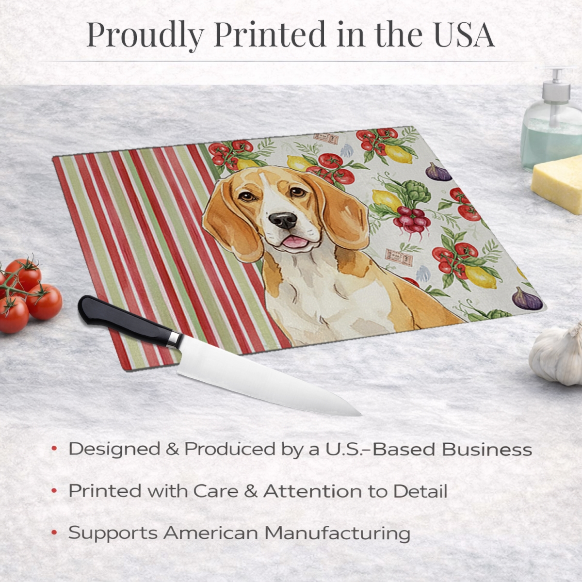 Picture of Carolines Treasures WDK8100LCB 11.25 x 15.25 in. Lemon & White Beagle Vegetables Glass Cutting Board