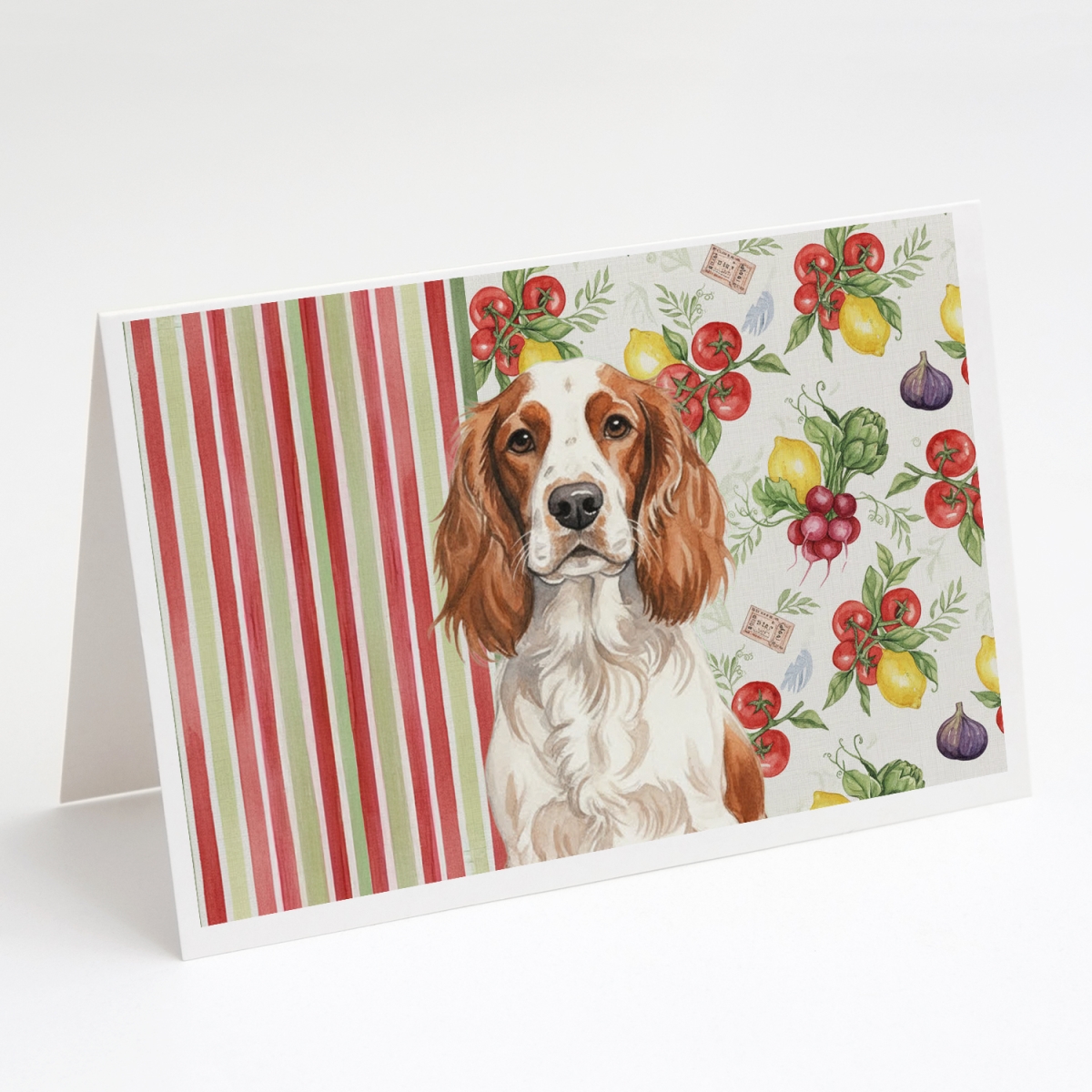 WDK8448GCA7P 5 x 7 in. Welsh Springer Spaniel Vegetables Greeting Cards, Pack of 8