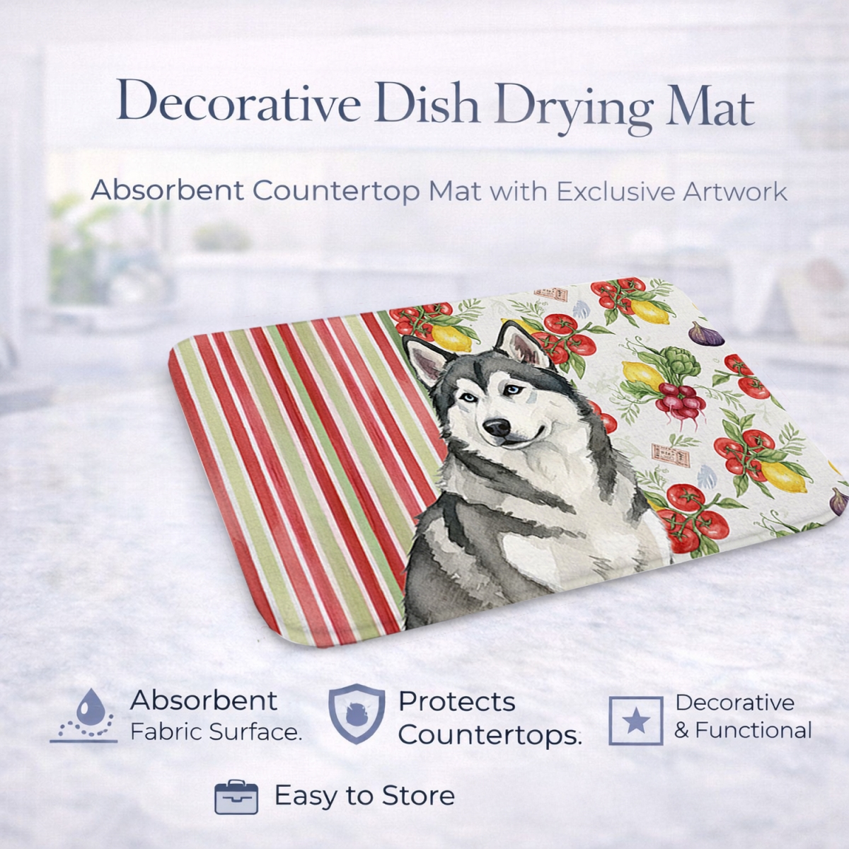 Picture of Carolines Treasures WDK8074DDM 21 x 14 in. Gray & White Alaskan Malamute Vegetables Dish Drying Mat