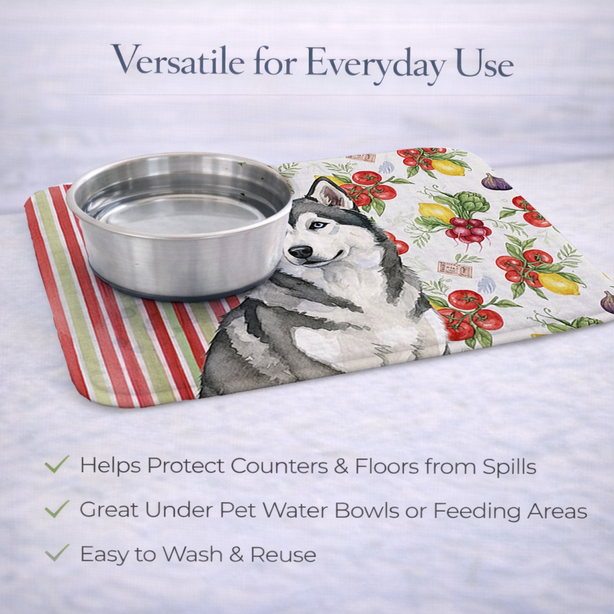 Picture of Carolines Treasures WDK8074DDM 21 x 14 in. Gray & White Alaskan Malamute Vegetables Dish Drying Mat