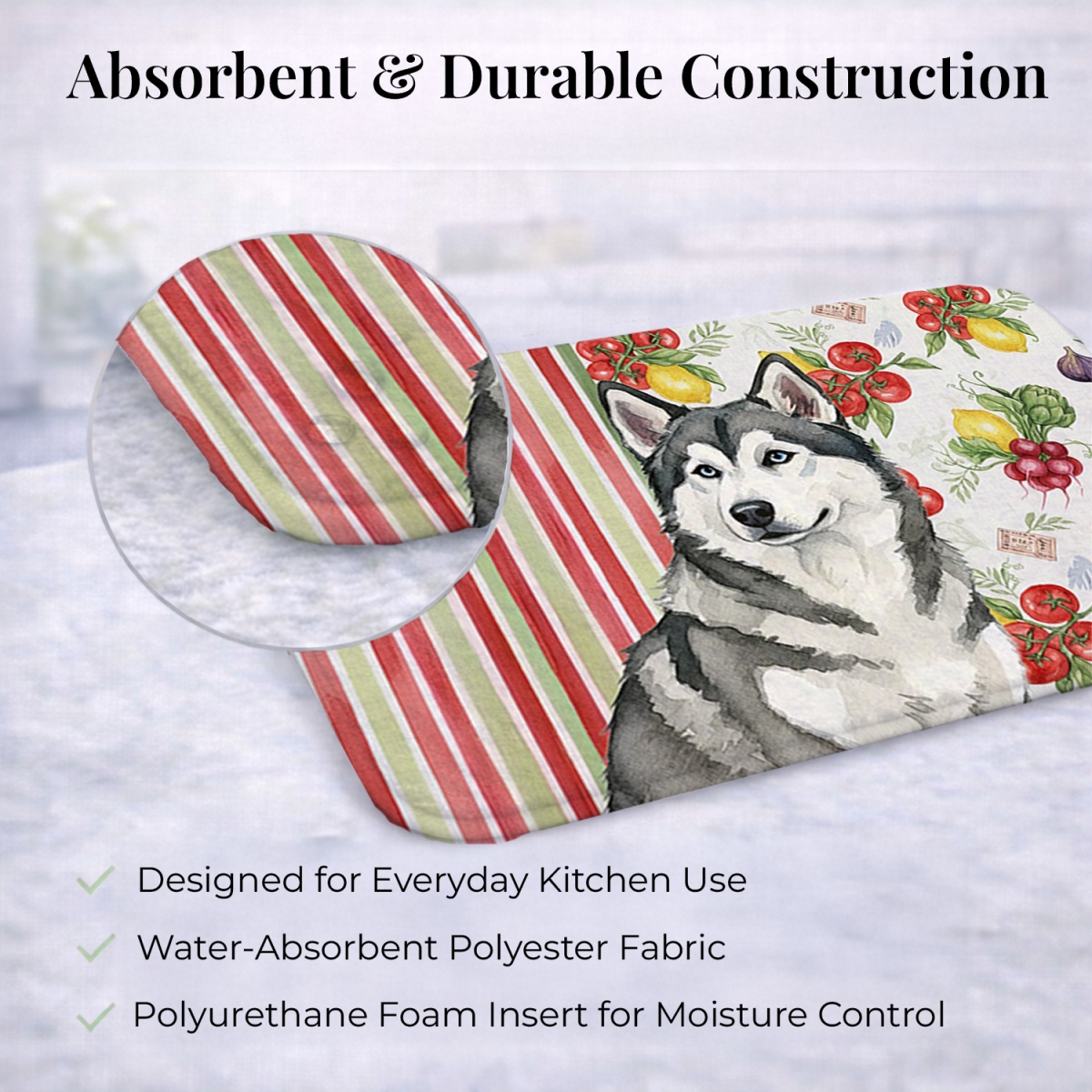 Picture of Carolines Treasures WDK8074DDM 21 x 14 in. Gray & White Alaskan Malamute Vegetables Dish Drying Mat