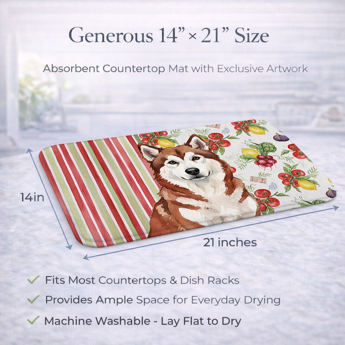 Picture of Carolines Treasures WDK8075DDM 21 x 14 in. Red & White Alaskan Malamute Vegetables Dish Drying Mat