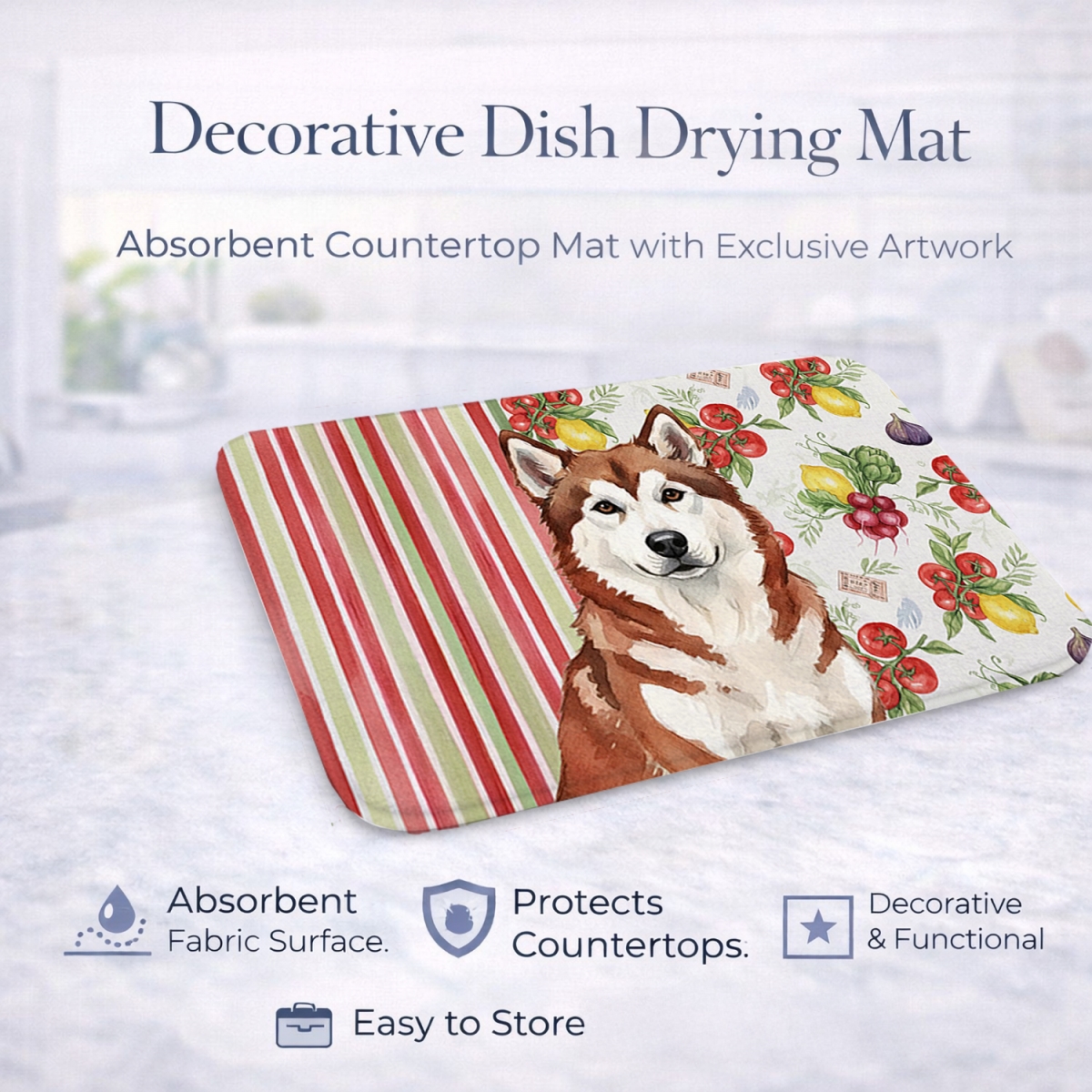 Picture of Carolines Treasures WDK8075DDM 21 x 14 in. Red & White Alaskan Malamute Vegetables Dish Drying Mat