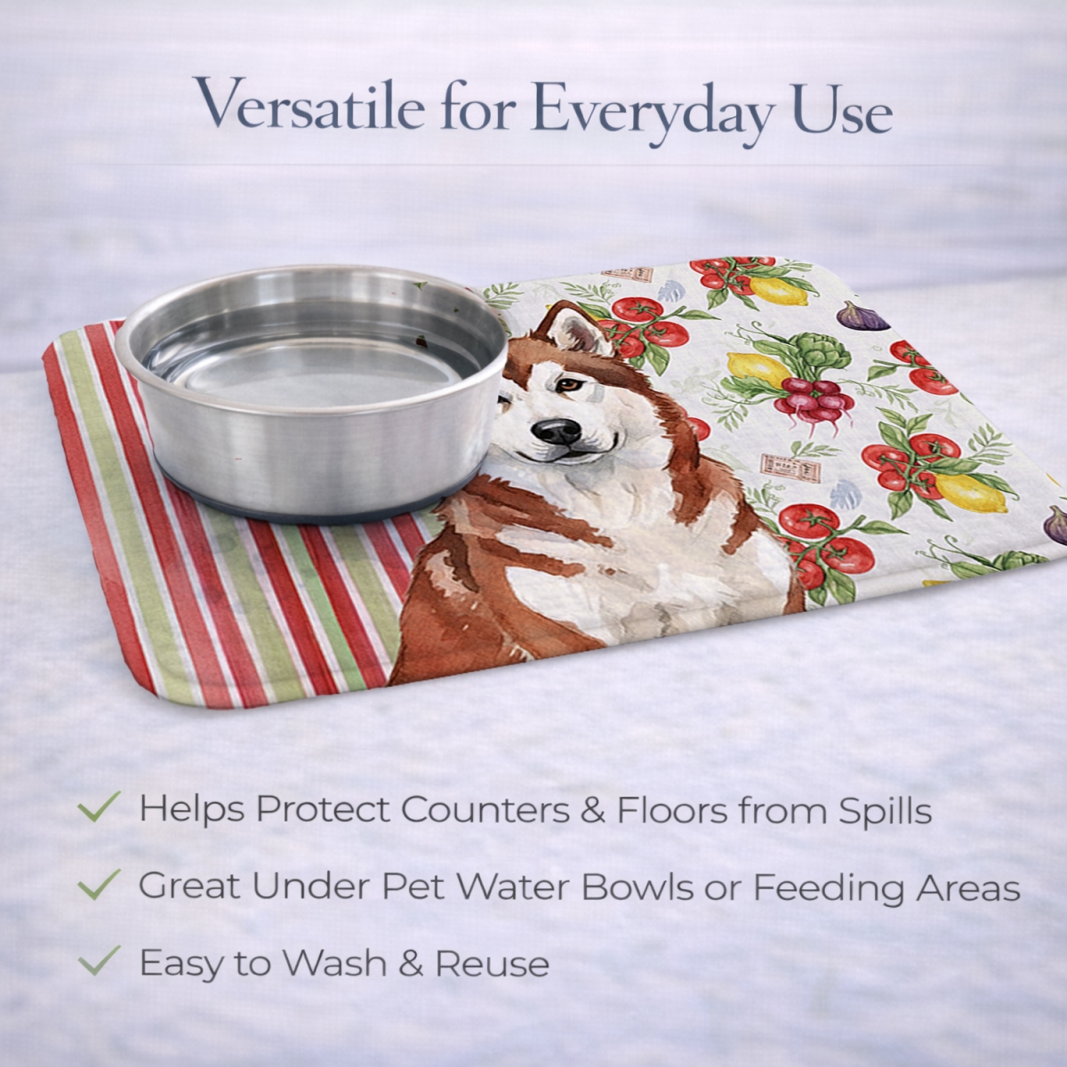 Picture of Carolines Treasures WDK8075DDM 21 x 14 in. Red & White Alaskan Malamute Vegetables Dish Drying Mat