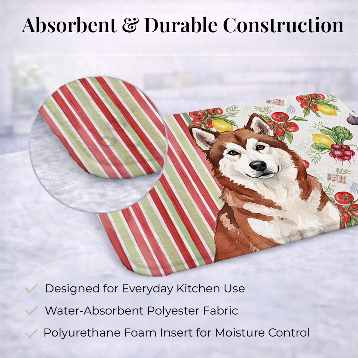 Picture of Carolines Treasures WDK8075DDM 21 x 14 in. Red & White Alaskan Malamute Vegetables Dish Drying Mat