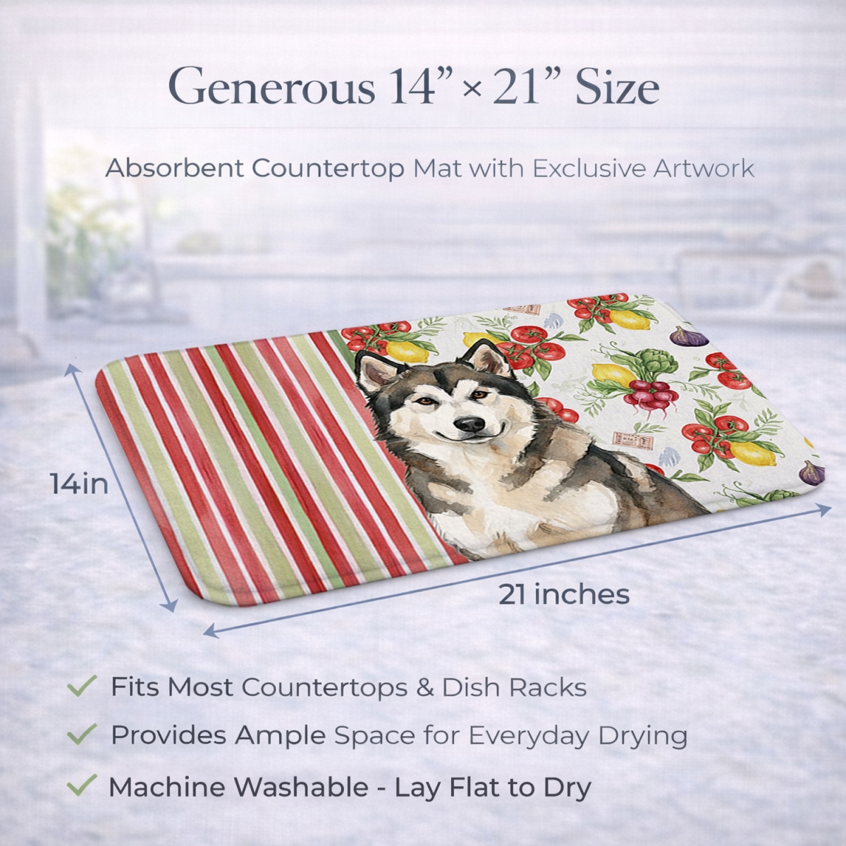 Picture of Carolines Treasures WDK8076DDM 21 x 14 in. Sable & White Alaskan Malamute Vegetables Dish Drying Mat