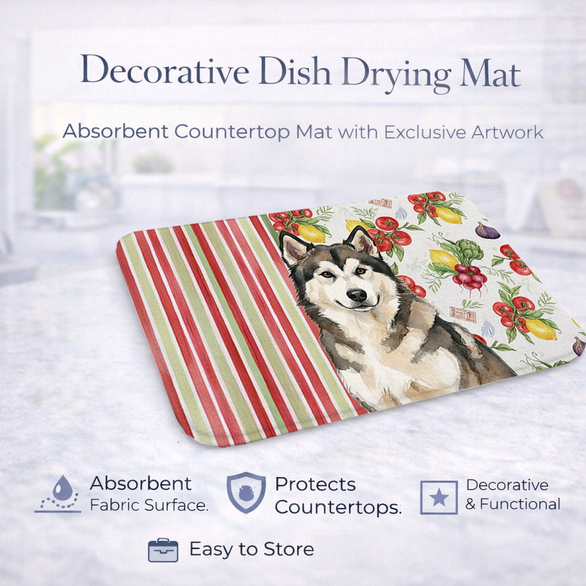 Picture of Carolines Treasures WDK8076DDM 21 x 14 in. Sable & White Alaskan Malamute Vegetables Dish Drying Mat