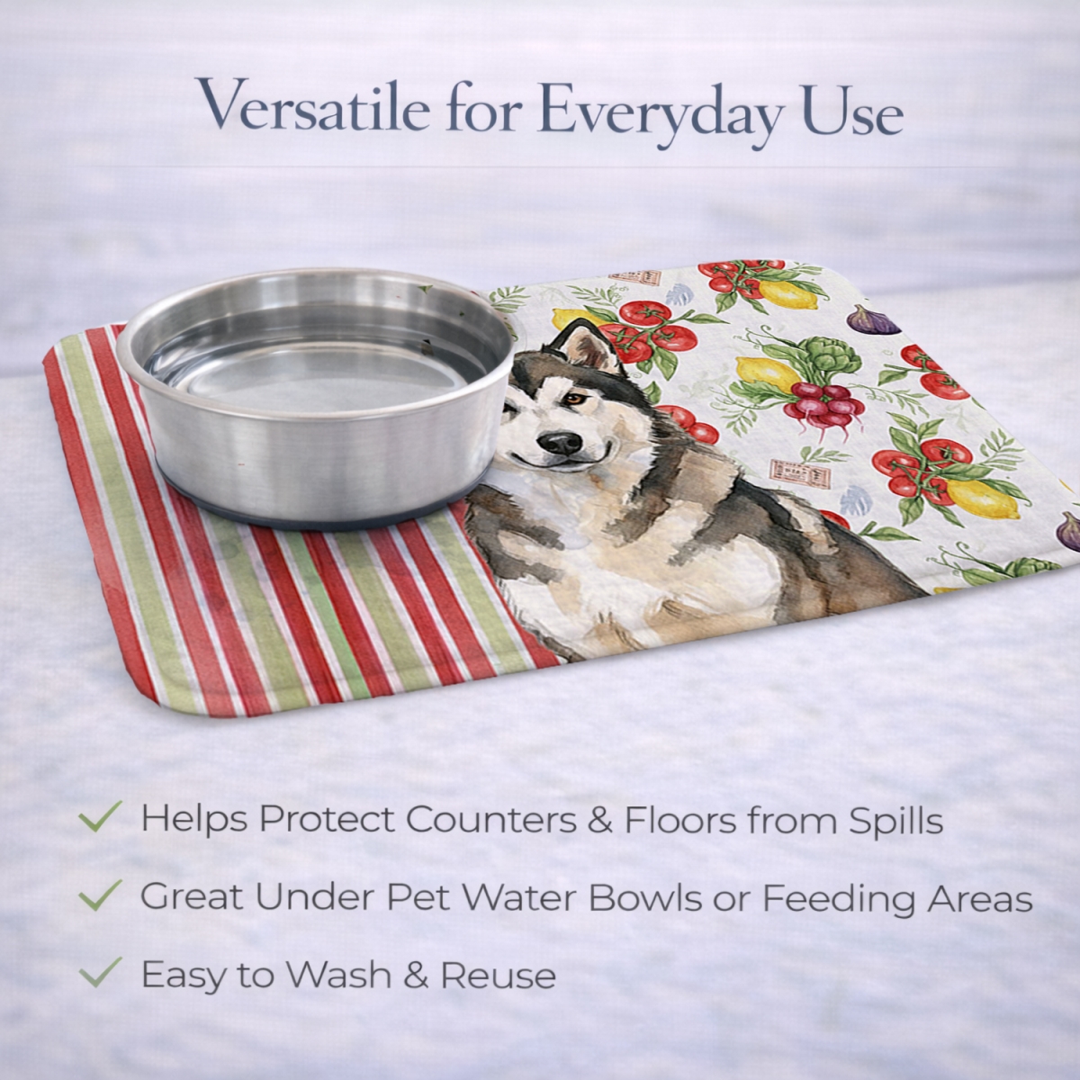 Picture of Carolines Treasures WDK8076DDM 21 x 14 in. Sable & White Alaskan Malamute Vegetables Dish Drying Mat