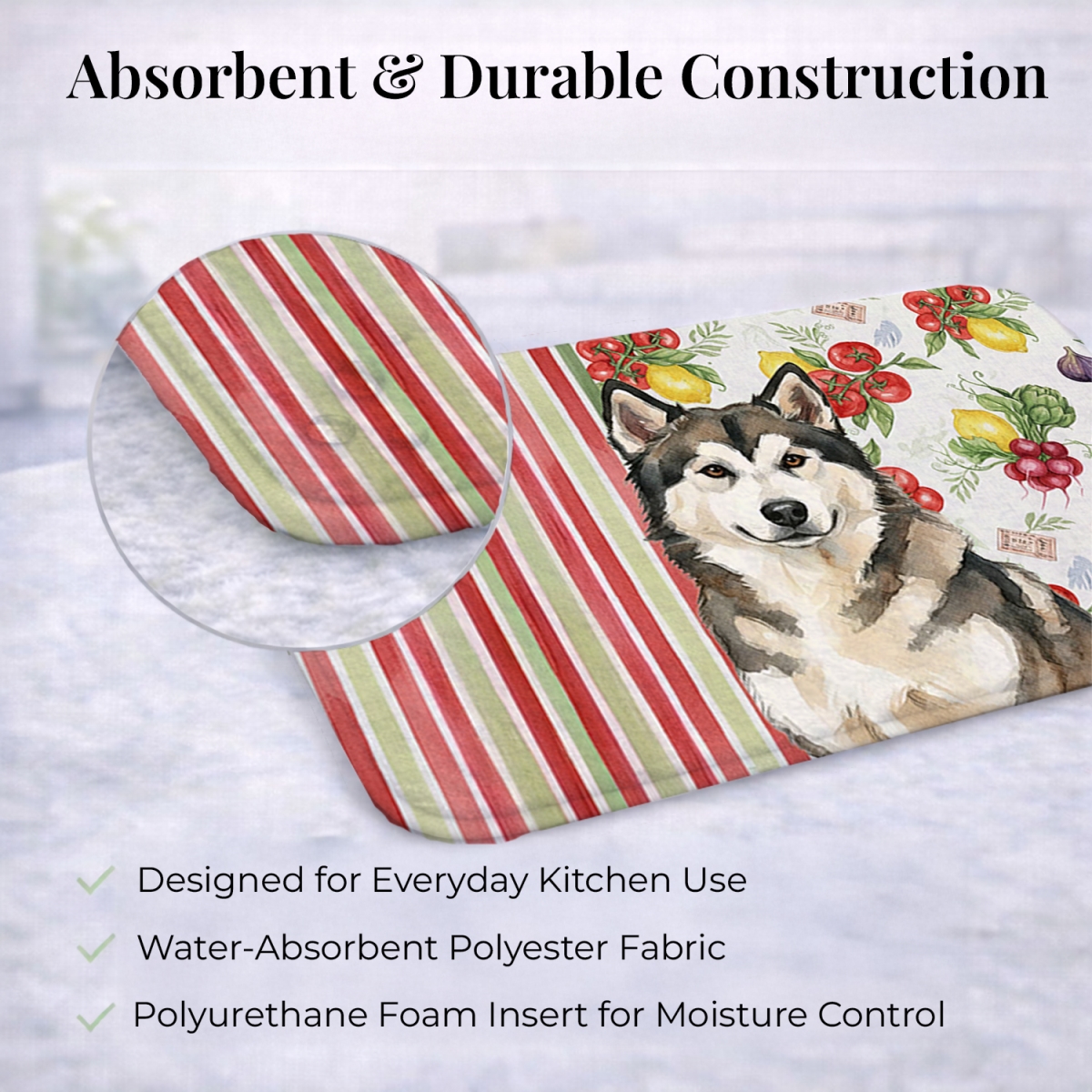 Picture of Carolines Treasures WDK8076DDM 21 x 14 in. Sable & White Alaskan Malamute Vegetables Dish Drying Mat