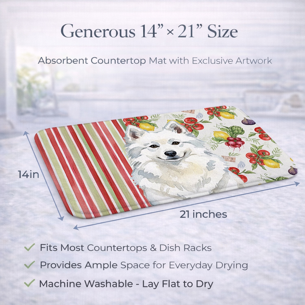Picture of Carolines Treasures WDK8077DDM 21 x 14 in. American Eskimo Vegetables Dish Drying Mat