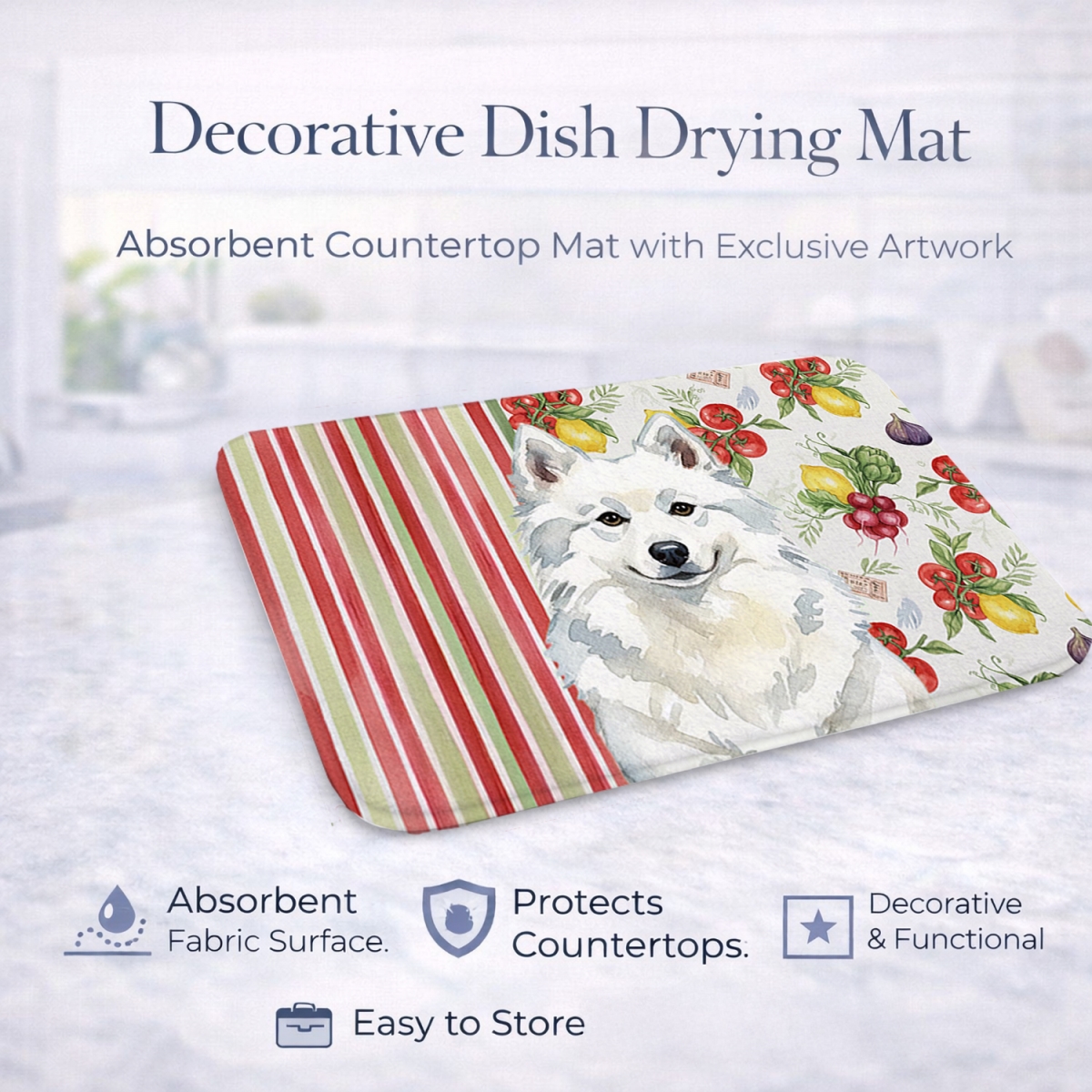 Picture of Carolines Treasures WDK8077DDM 21 x 14 in. American Eskimo Vegetables Dish Drying Mat