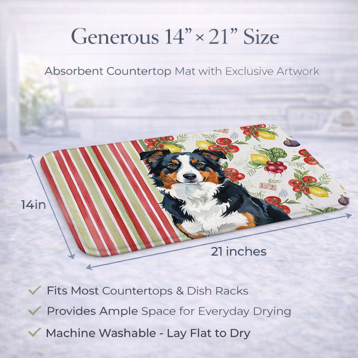 Picture of Carolines Treasures WDK8079DDM 21 x 14 in. Black Tri American Shepherd Vegetables Dish Drying Mat