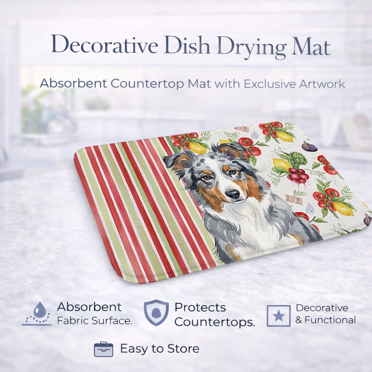 Picture of Carolines Treasures WDK8080DDM 21 x 14 in. Blue Merle American Shepherd Vegetables Dish Drying Mat