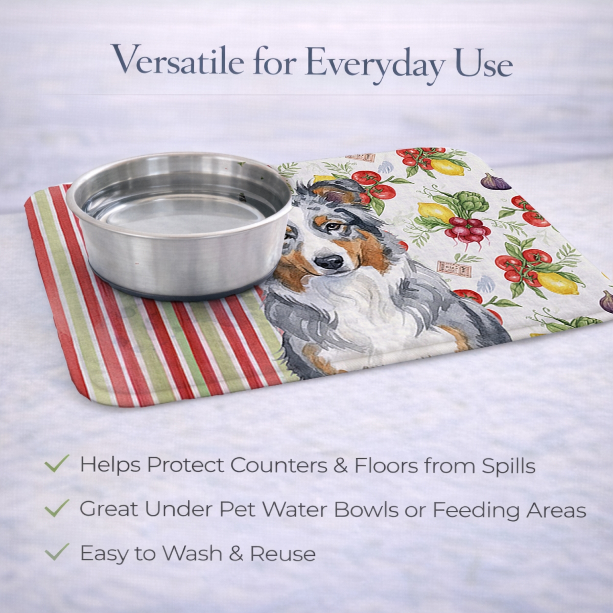 Picture of Carolines Treasures WDK8080DDM 21 x 14 in. Blue Merle American Shepherd Vegetables Dish Drying Mat