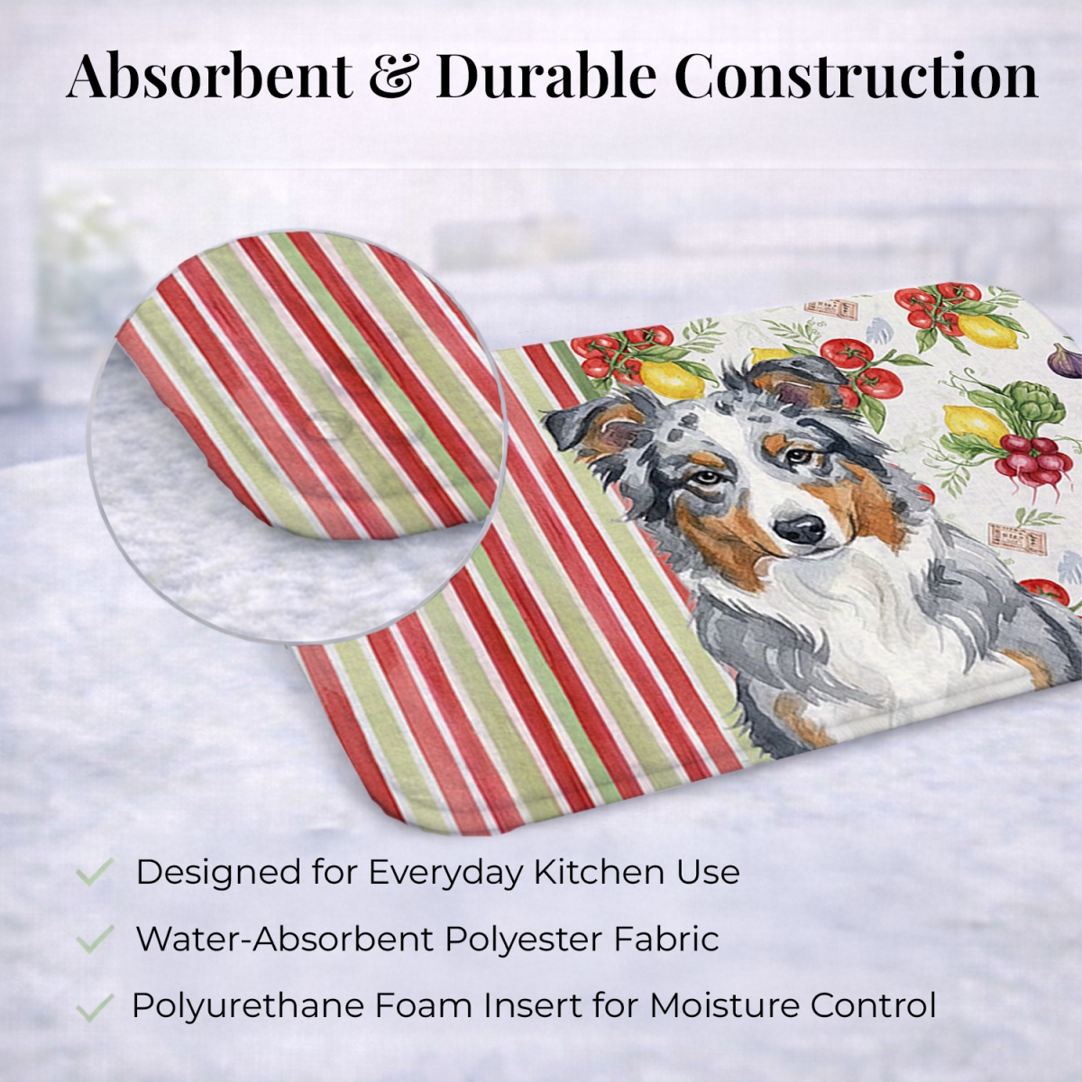 Picture of Carolines Treasures WDK8080DDM 21 x 14 in. Blue Merle American Shepherd Vegetables Dish Drying Mat