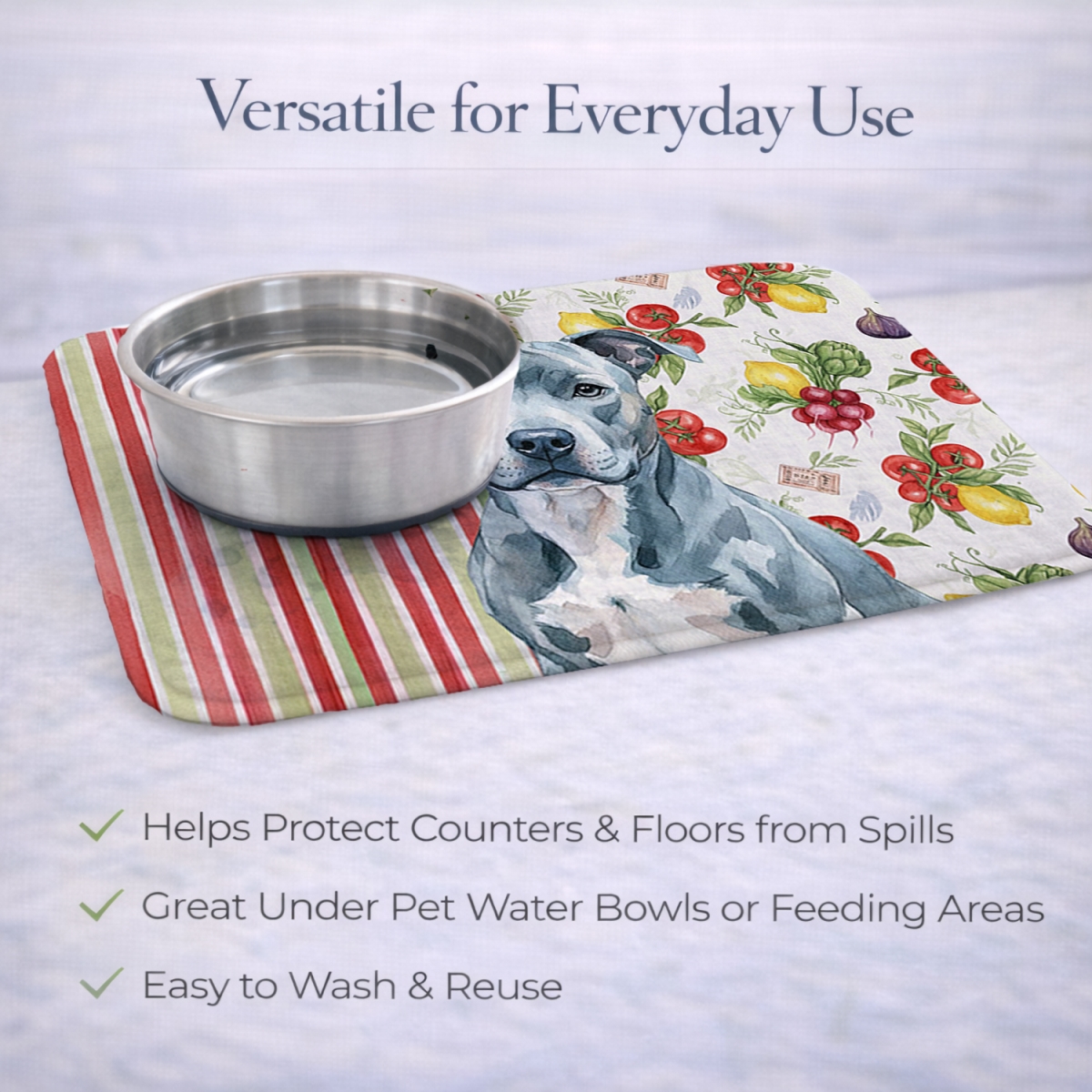 Picture of Carolines Treasures WDK8082DDM 21 x 14 in. Blue American Staffordshire Terrier Vegetables Dish Drying Mat