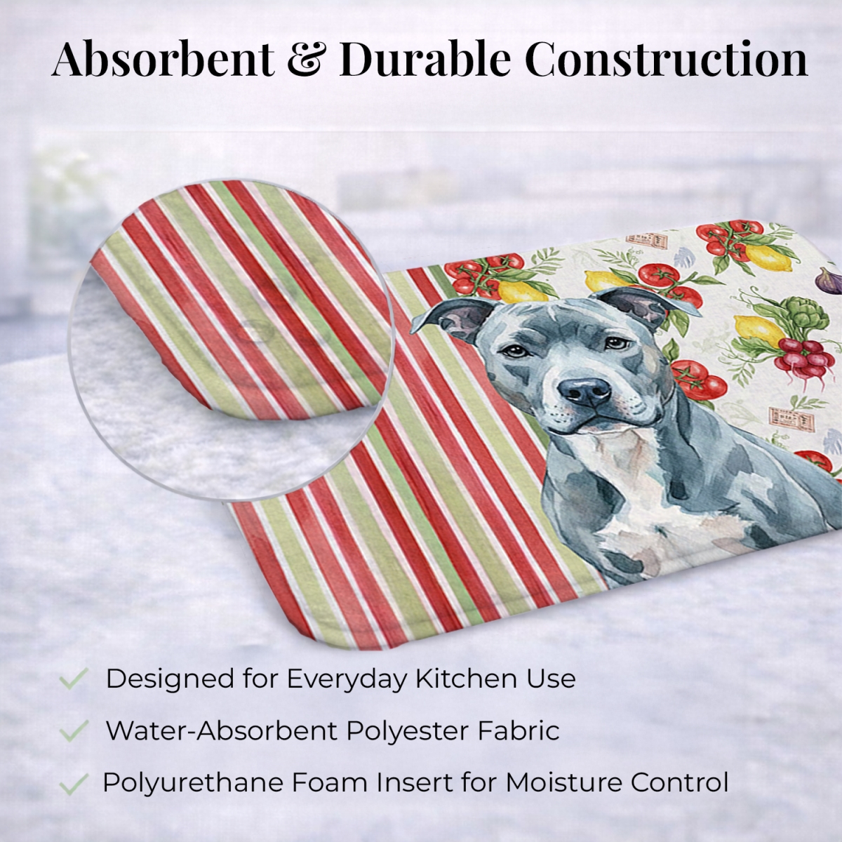 Picture of Carolines Treasures WDK8082DDM 21 x 14 in. Blue American Staffordshire Terrier Vegetables Dish Drying Mat