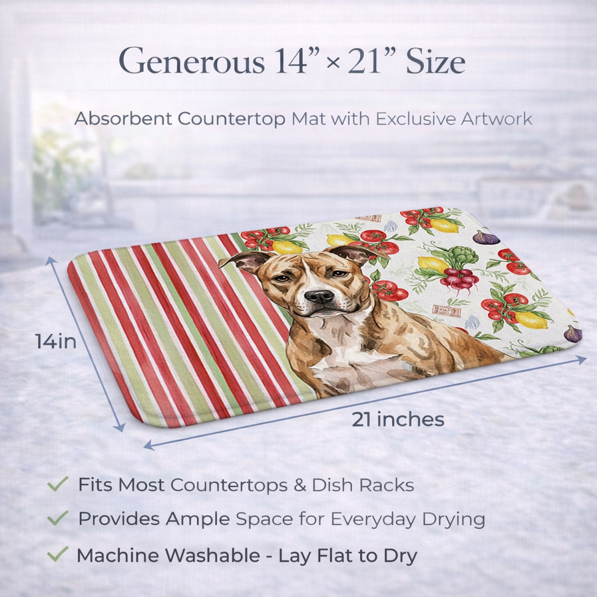 Picture of Carolines Treasures WDK8083DDM 21 x 14 in. Brindle American Staffordshire Terrier Vegetables Dish Drying Mat