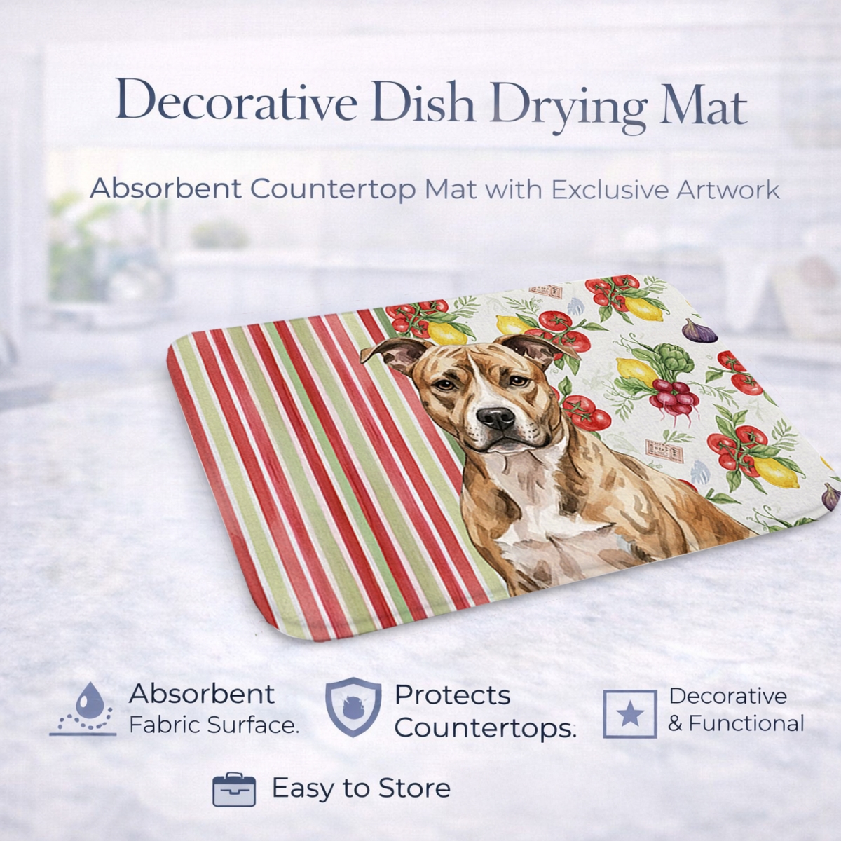 Picture of Carolines Treasures WDK8083DDM 21 x 14 in. Brindle American Staffordshire Terrier Vegetables Dish Drying Mat