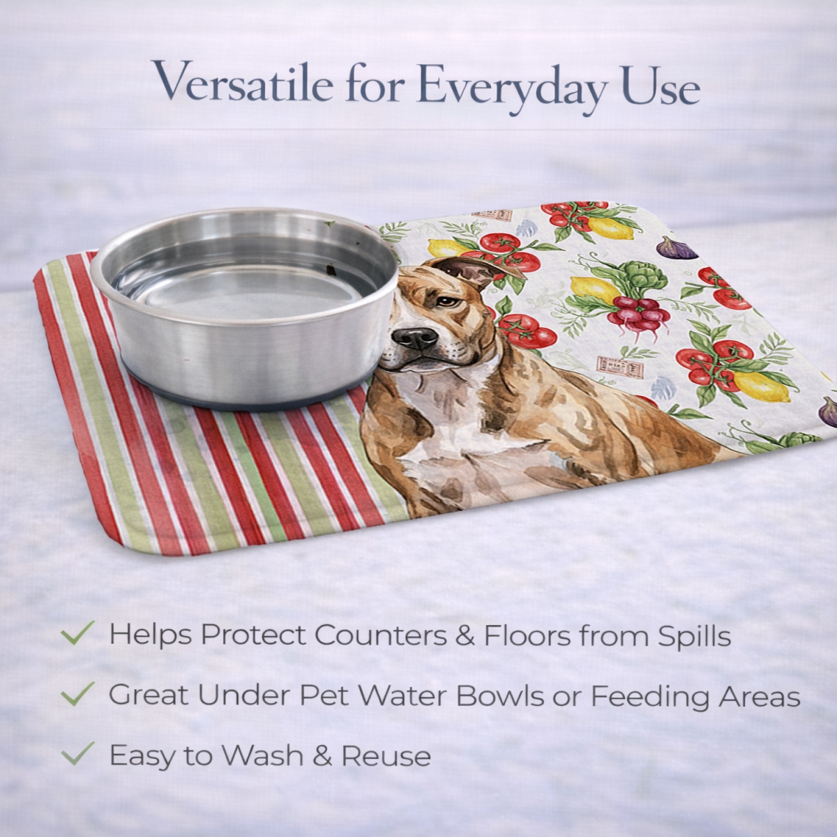 Picture of Carolines Treasures WDK8083DDM 21 x 14 in. Brindle American Staffordshire Terrier Vegetables Dish Drying Mat