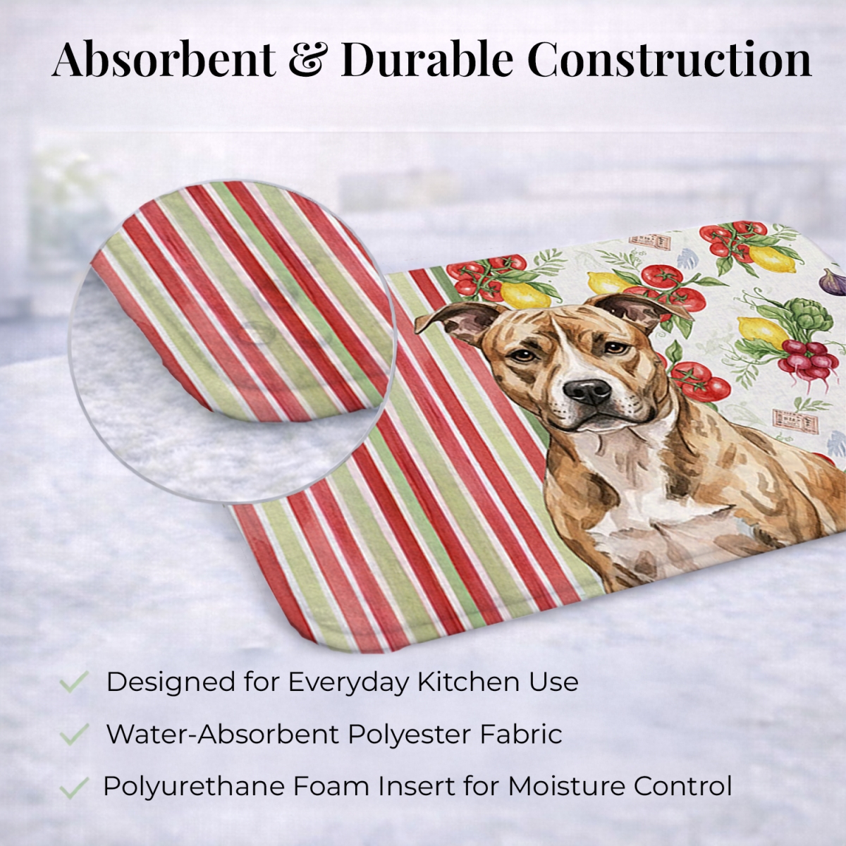 Picture of Carolines Treasures WDK8083DDM 21 x 14 in. Brindle American Staffordshire Terrier Vegetables Dish Drying Mat