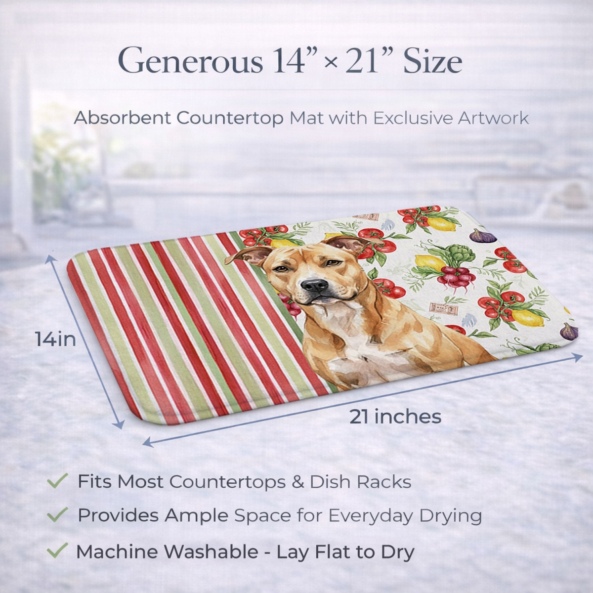 Picture of Carolines Treasures WDK8084DDM 21 x 14 in. Fawn American Staffordshire Terrier Vegetables Dish Drying Mat