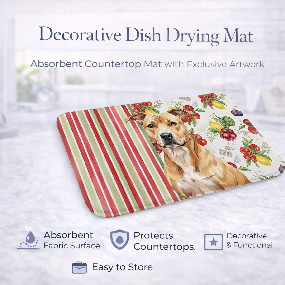 Picture of Carolines Treasures WDK8084DDM 21 x 14 in. Fawn American Staffordshire Terrier Vegetables Dish Drying Mat