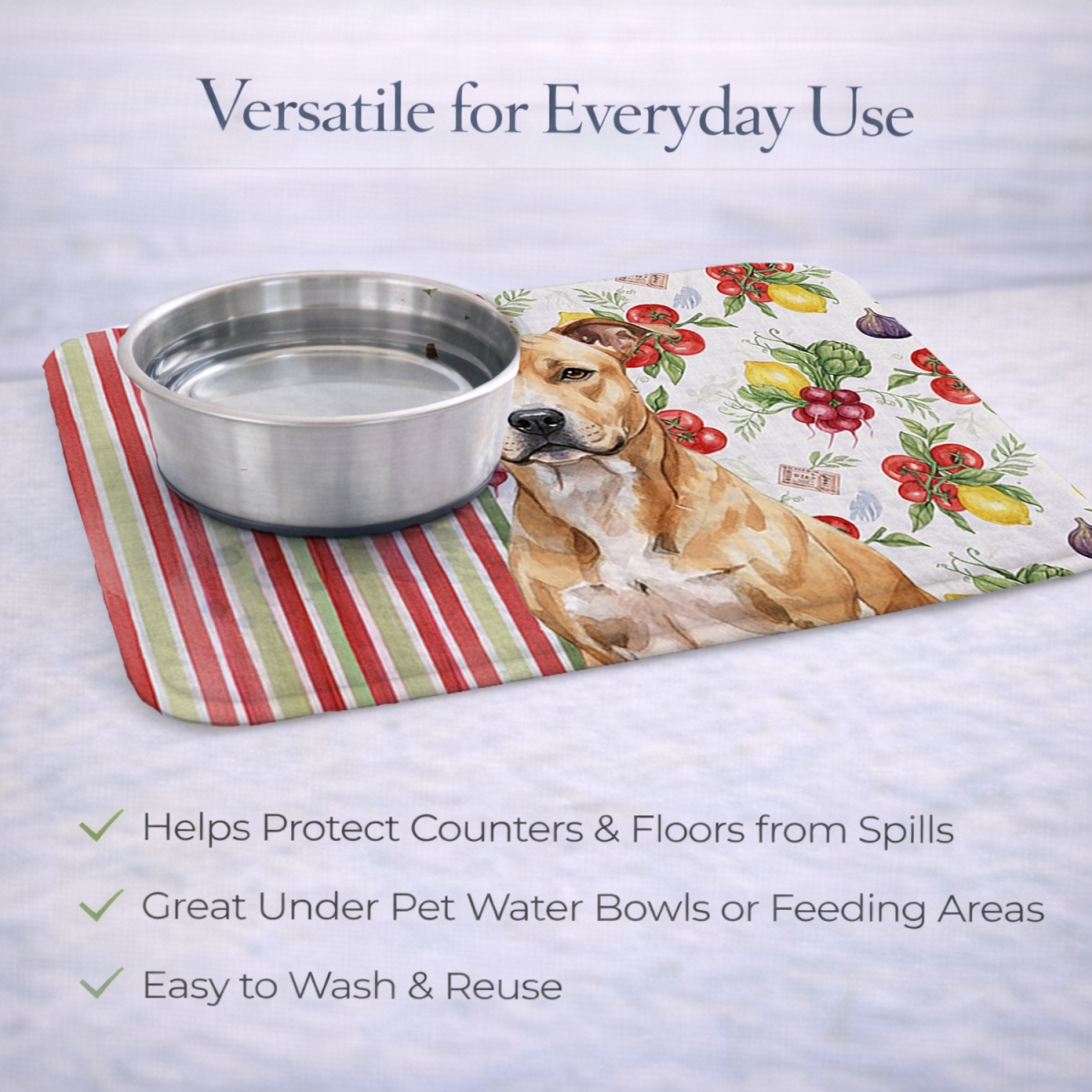 Picture of Carolines Treasures WDK8084DDM 21 x 14 in. Fawn American Staffordshire Terrier Vegetables Dish Drying Mat