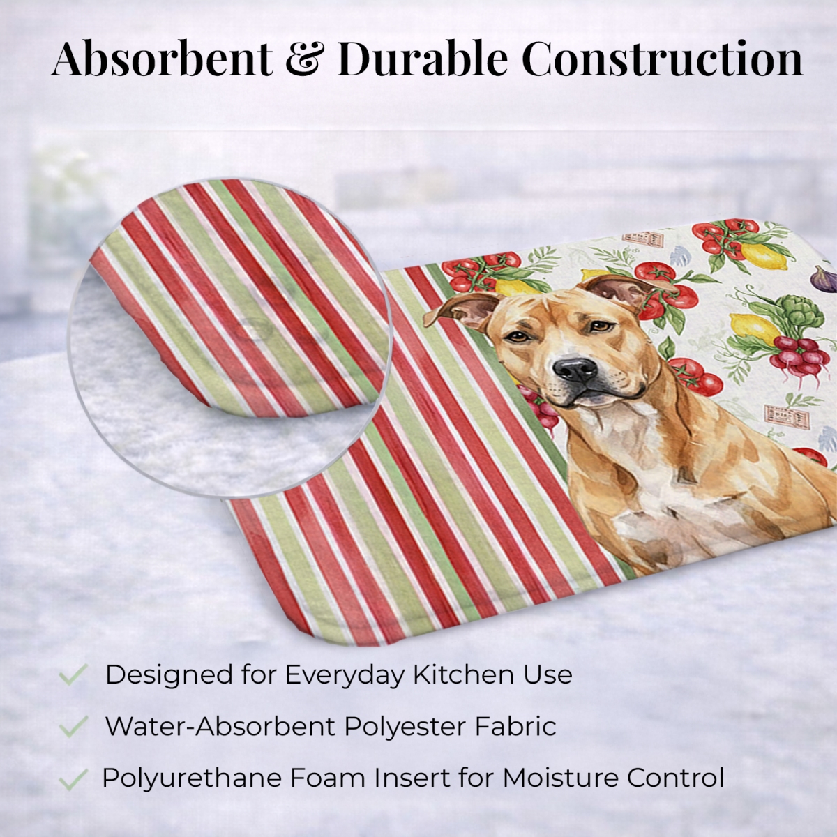 Picture of Carolines Treasures WDK8084DDM 21 x 14 in. Fawn American Staffordshire Terrier Vegetables Dish Drying Mat
