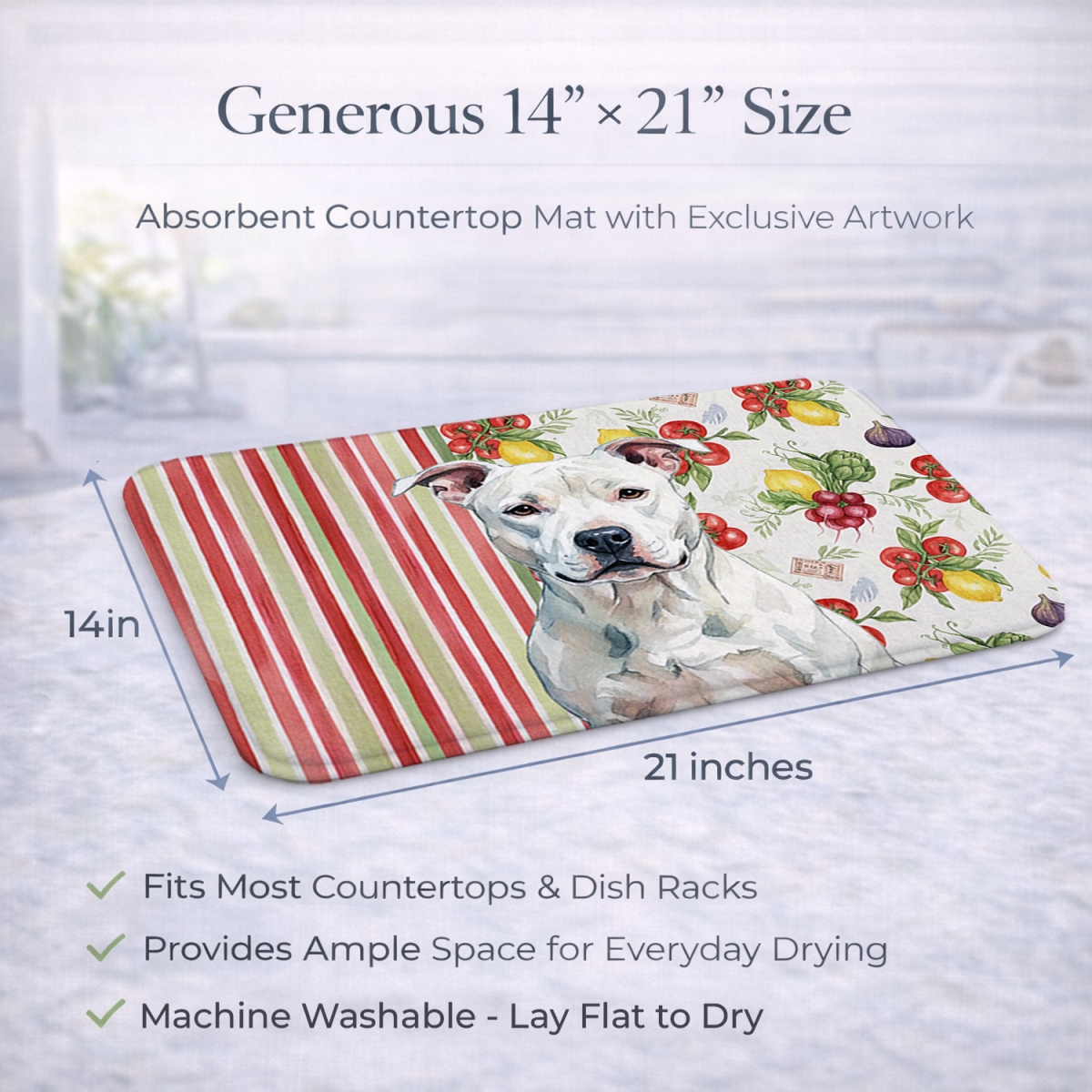 Picture of Carolines Treasures WDK8085DDM 21 x 14 in. White American Staffordshire Terrier Vegetables Dish Drying Mat