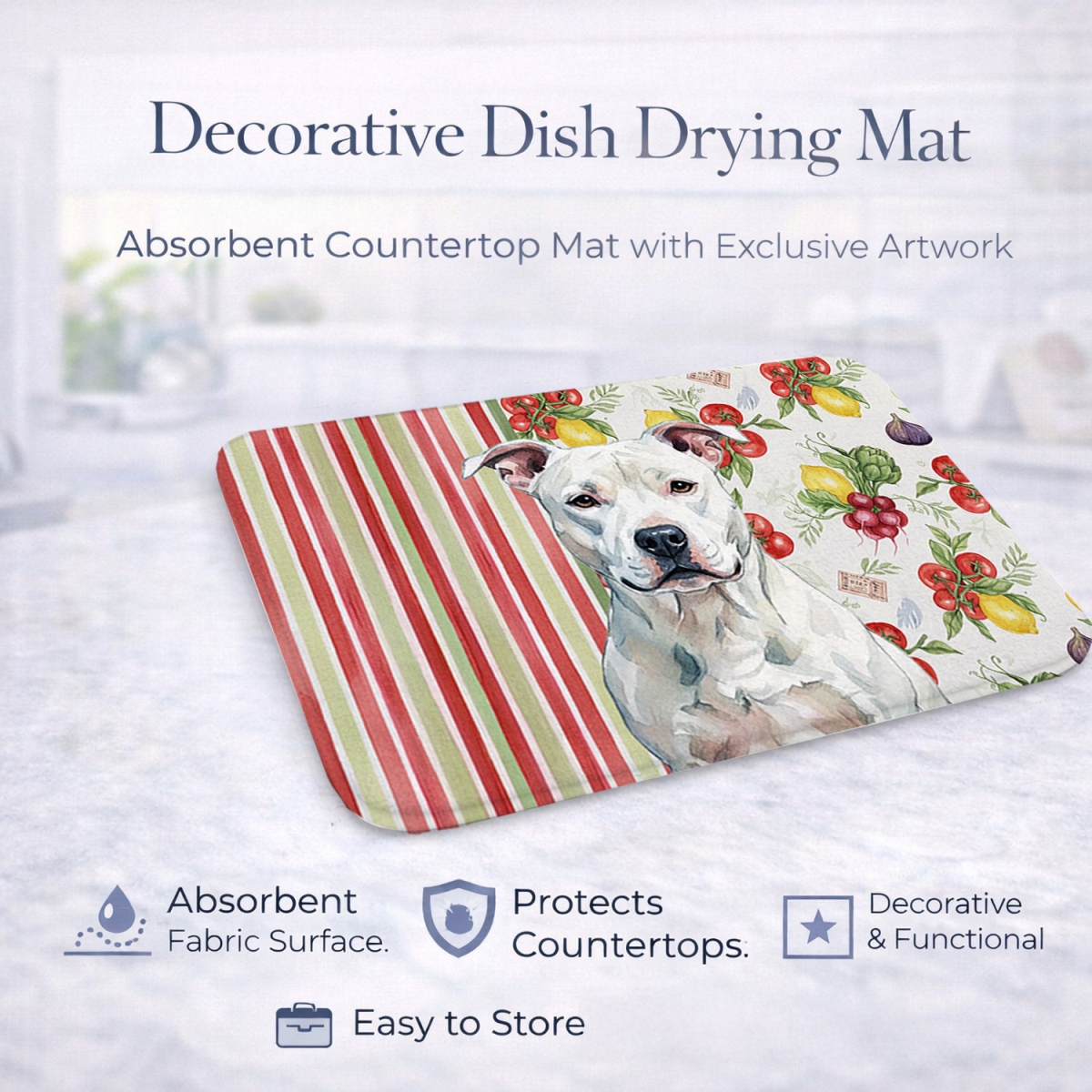 Picture of Carolines Treasures WDK8085DDM 21 x 14 in. White American Staffordshire Terrier Vegetables Dish Drying Mat
